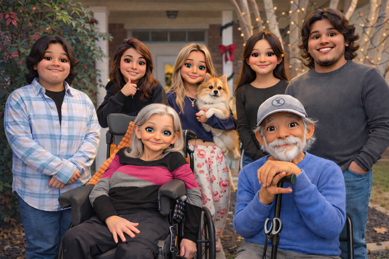 Family outside their home